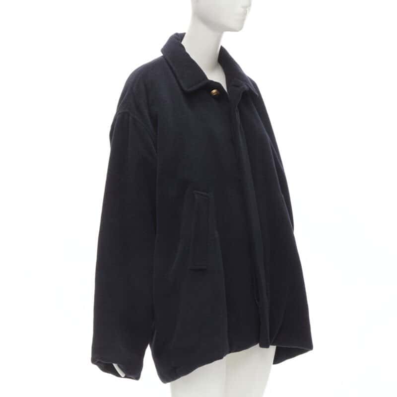 Balenciaga Navy Cocoon Coat Navy Polyester Never worn, with tag - Model View