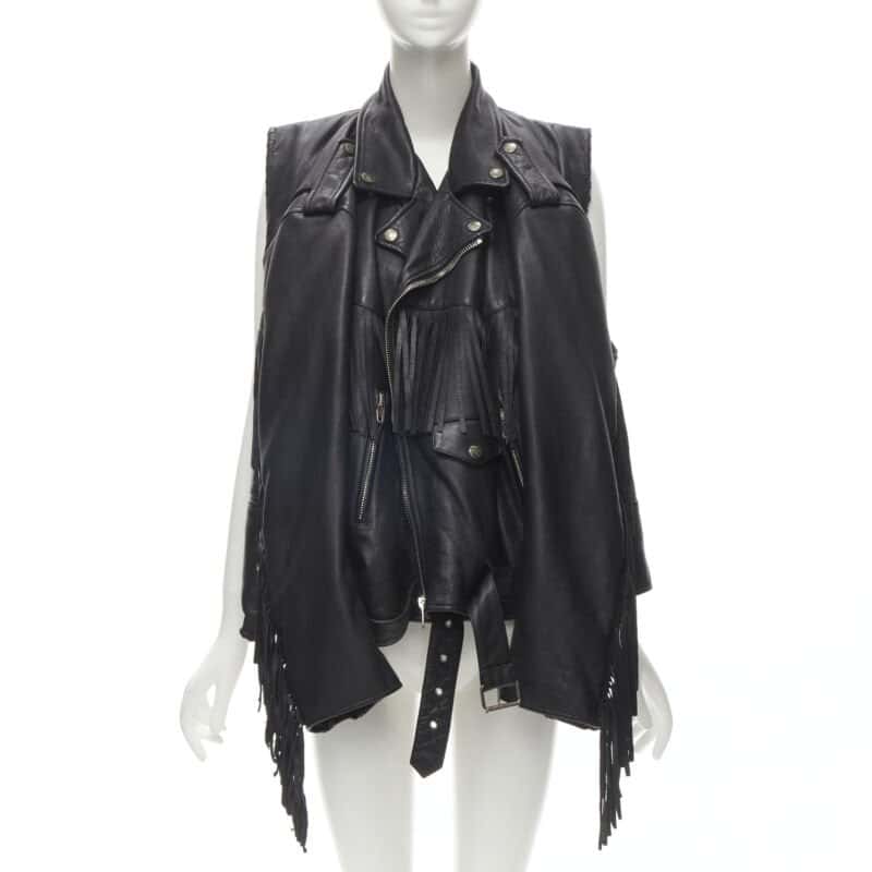 Balenciaga Fringed Biker Jacket Black Polyester Never worn - Front View