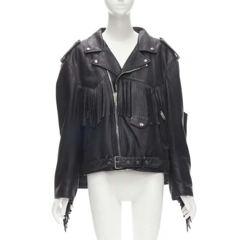 Balenciaga Fringed Biker Jacket Black Polyester Never worn - Back View