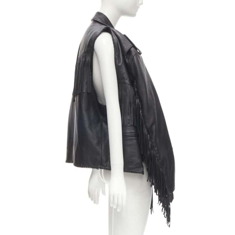Balenciaga Fringed Biker Jacket Black Polyester Never worn - Box View