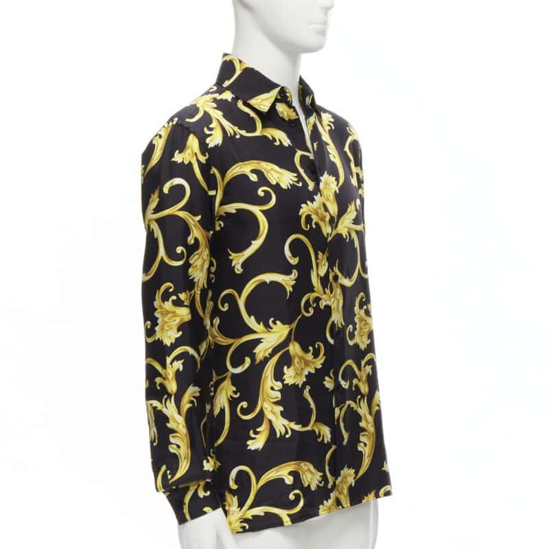 Versace Gold Flora Shirt Black Silk Never worn, with tag - Inside View