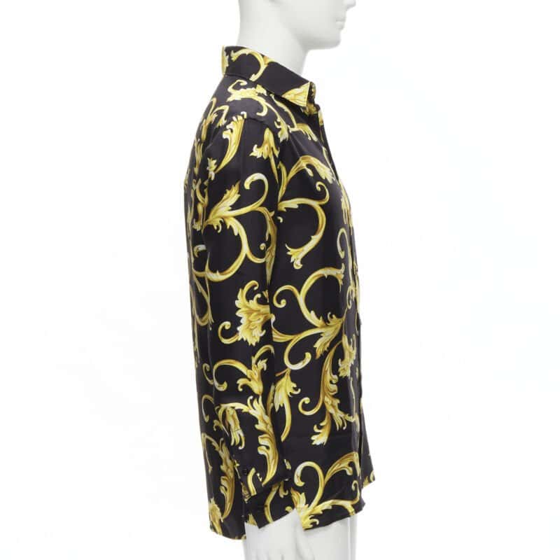 Versace Gold Flora Shirt Black Silk Never worn, with tag - Model View