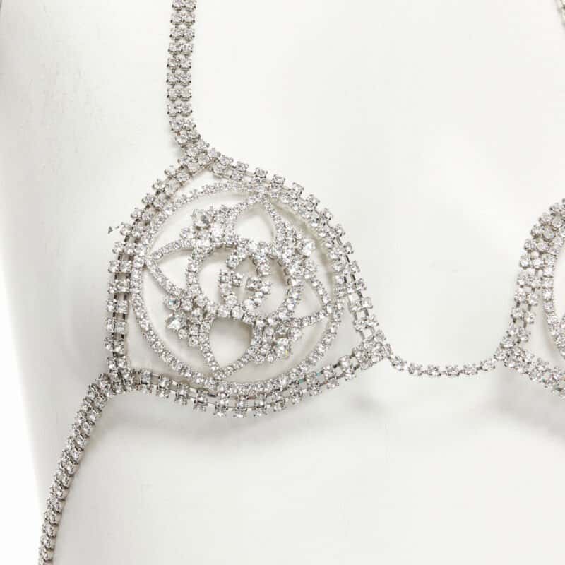 Gucci Rhinestone Showgirl Bra Silver Polyester Never worn - Back View