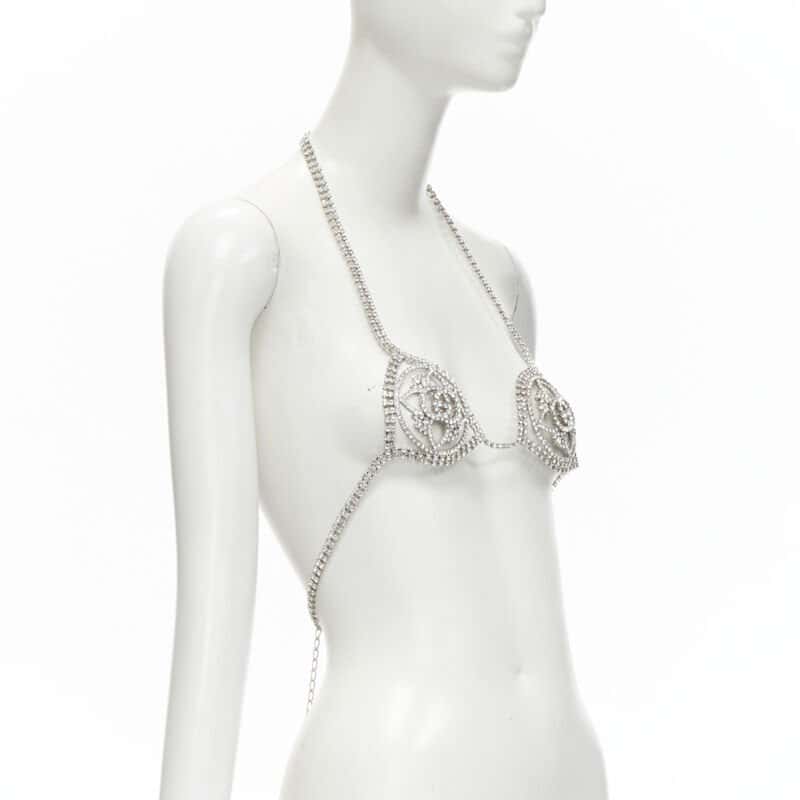 Gucci Rhinestone Showgirl Bra Silver Polyester Never worn - Inside View