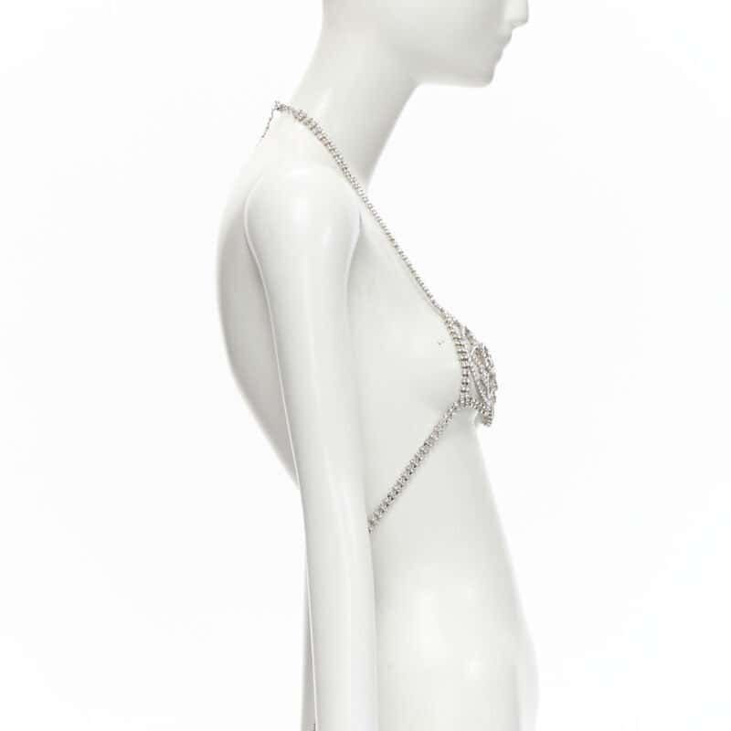 Gucci Rhinestone Showgirl Bra Silver Polyester Never worn - Model View