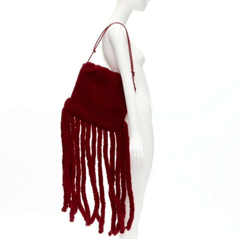 Bottega Veneta Red Shearling Clutch Red Fur Never worn, with tag - Front View