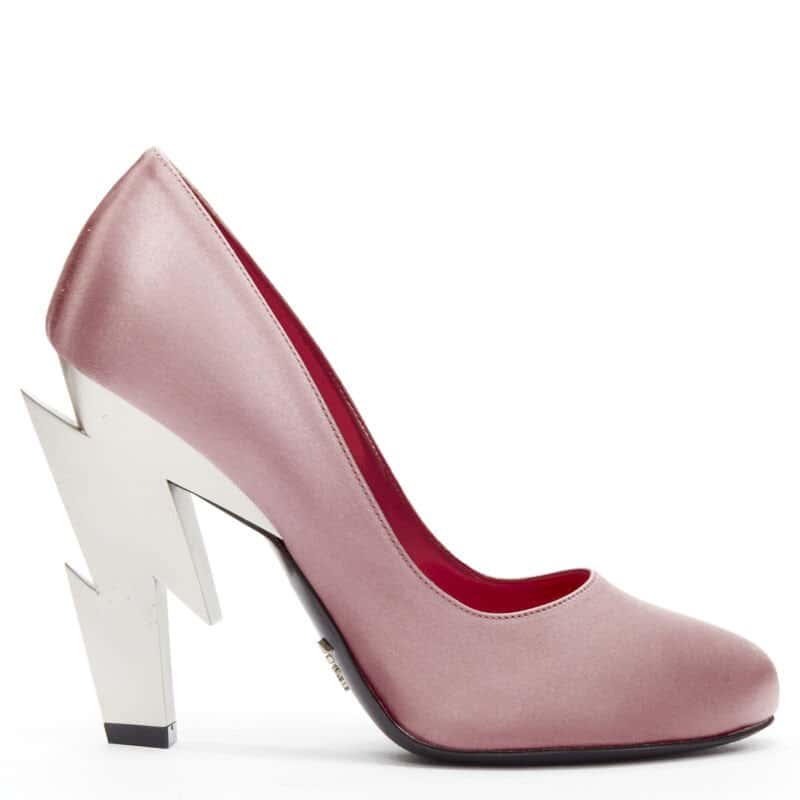 Prada Silk Metal Heels Pink Polyester Never worn - Front View
