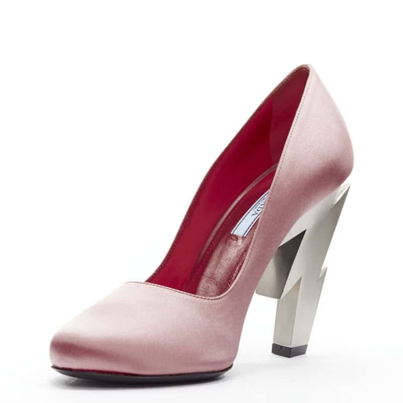 Prada Silk Metal Heels Pink Polyester Never worn - Model View