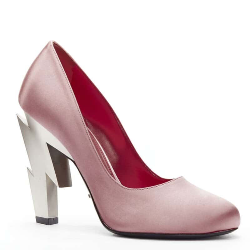Prada Silk Metal Heels Pink Polyester Never worn - Back View