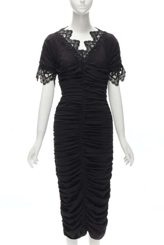 Dolce & Gabbana Shirred Lace Dress Black Silk Never worn, with tag - Front View