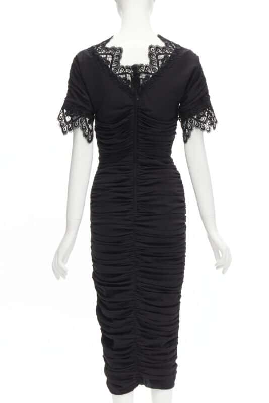 Dolce & Gabbana Shirred Lace Dress Black Silk Never worn, with tag - Box View