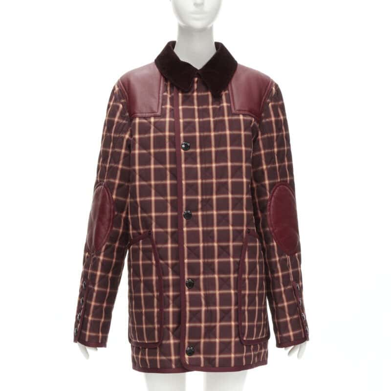Burberry Burgundy Leather Jacket Burgundy Polyester Never worn, with tag - Back View