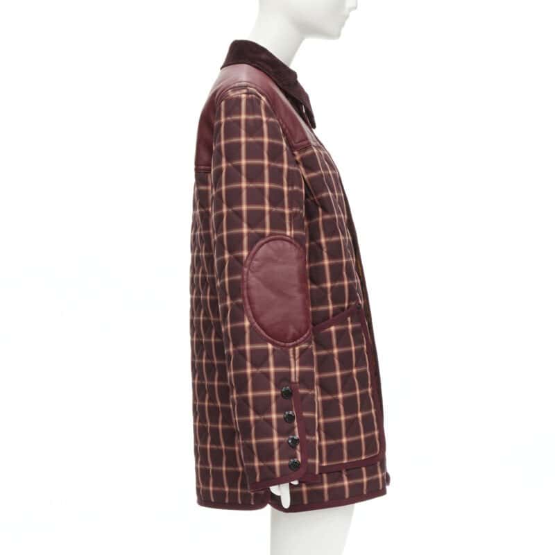Burberry Burgundy Leather Jacket Burgundy Polyester Never worn, with tag - Model View