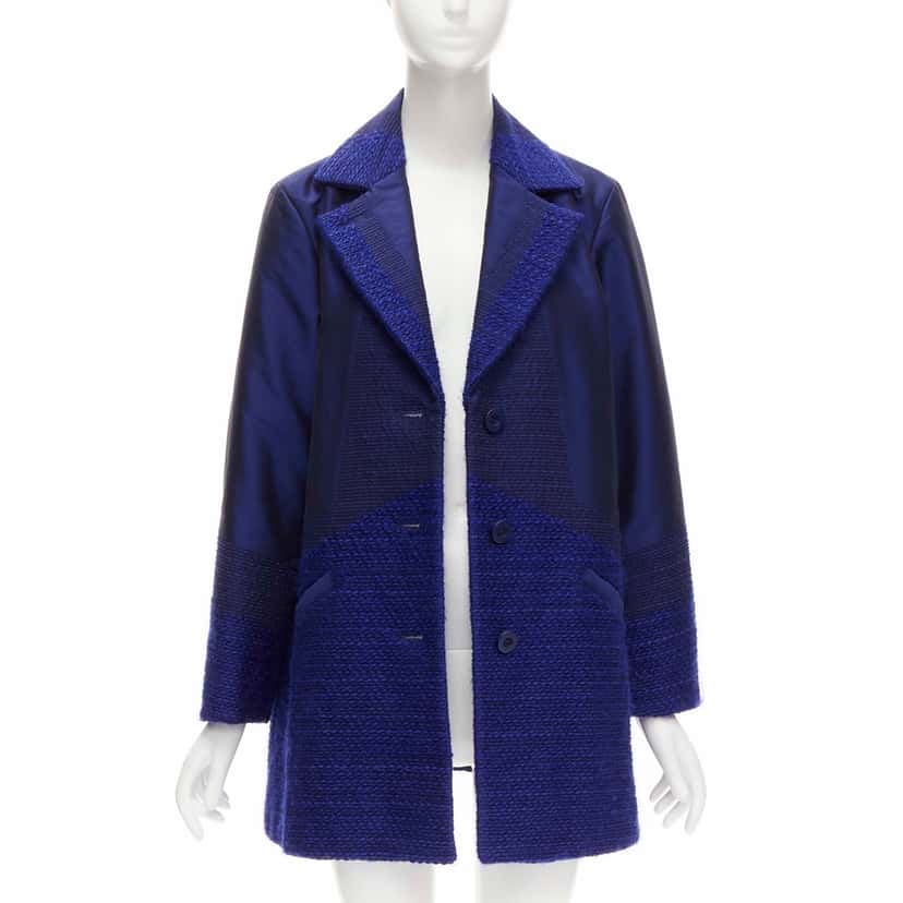 Issey Miyake Blue Tweed Coat Blue Cotton Never worn - Front View