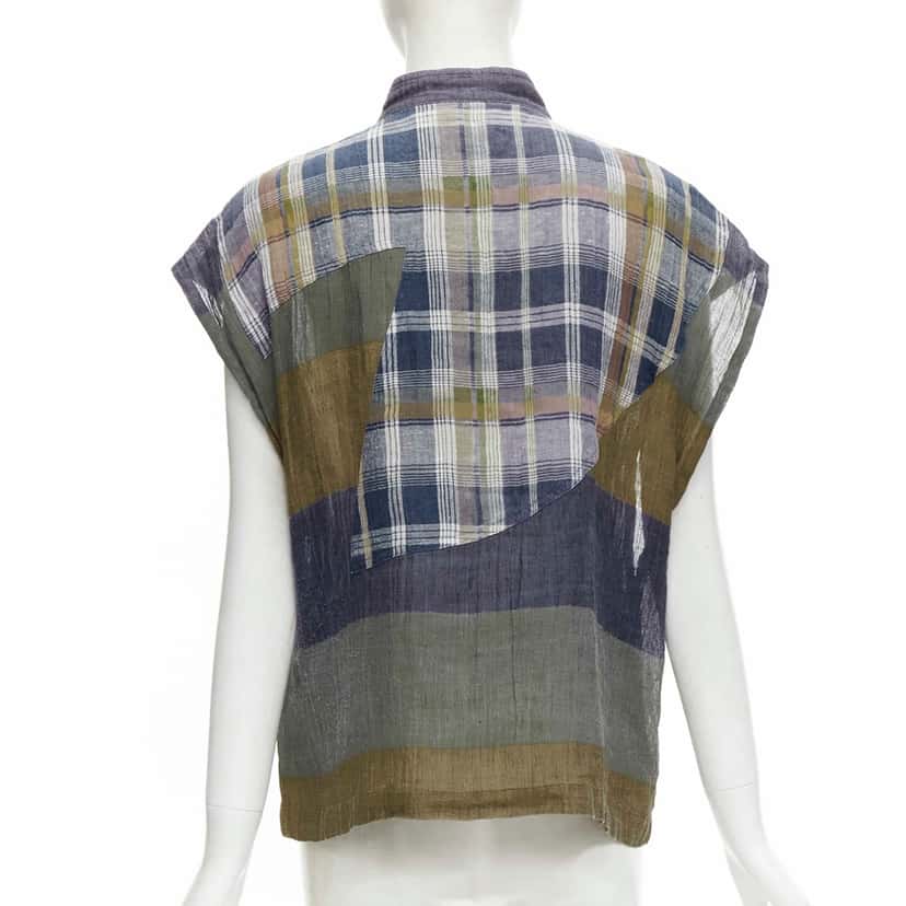 Issey Miyake Check Patchwork Vest MultiColor Linen Good condition - Front View