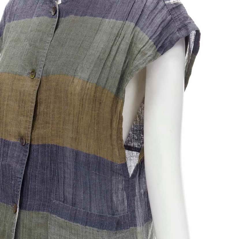 Issey Miyake Check Patchwork Vest MultiColor Linen Good condition - Back View