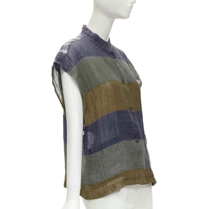 Issey Miyake Check Patchwork Vest MultiColor Linen Good condition - Model View