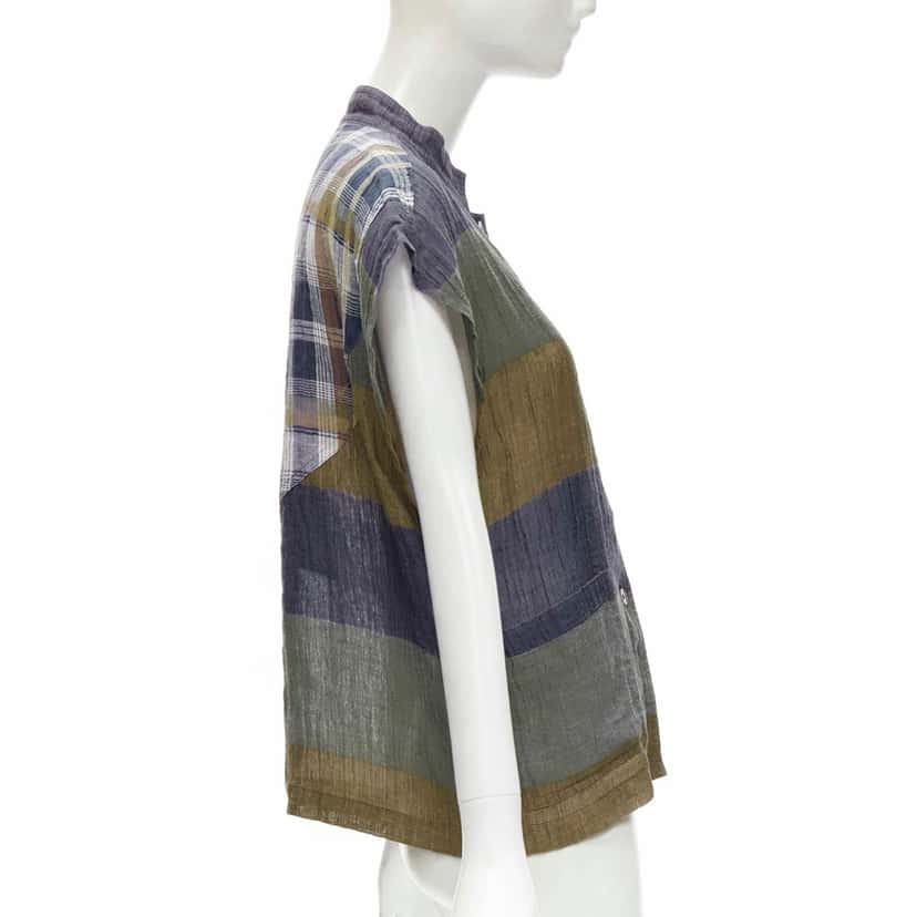 Issey Miyake Check Patchwork Vest MultiColor Linen Good condition - Box View
