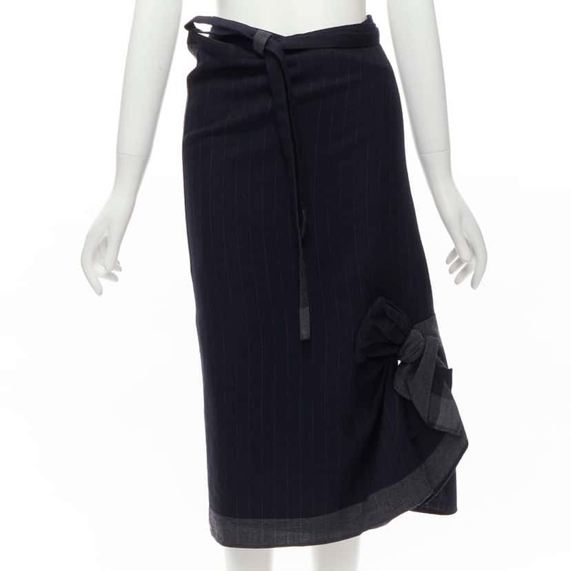 Comme Des Garcons Plaid Bow Kilt Skirt Black Wool Never worn - Front View