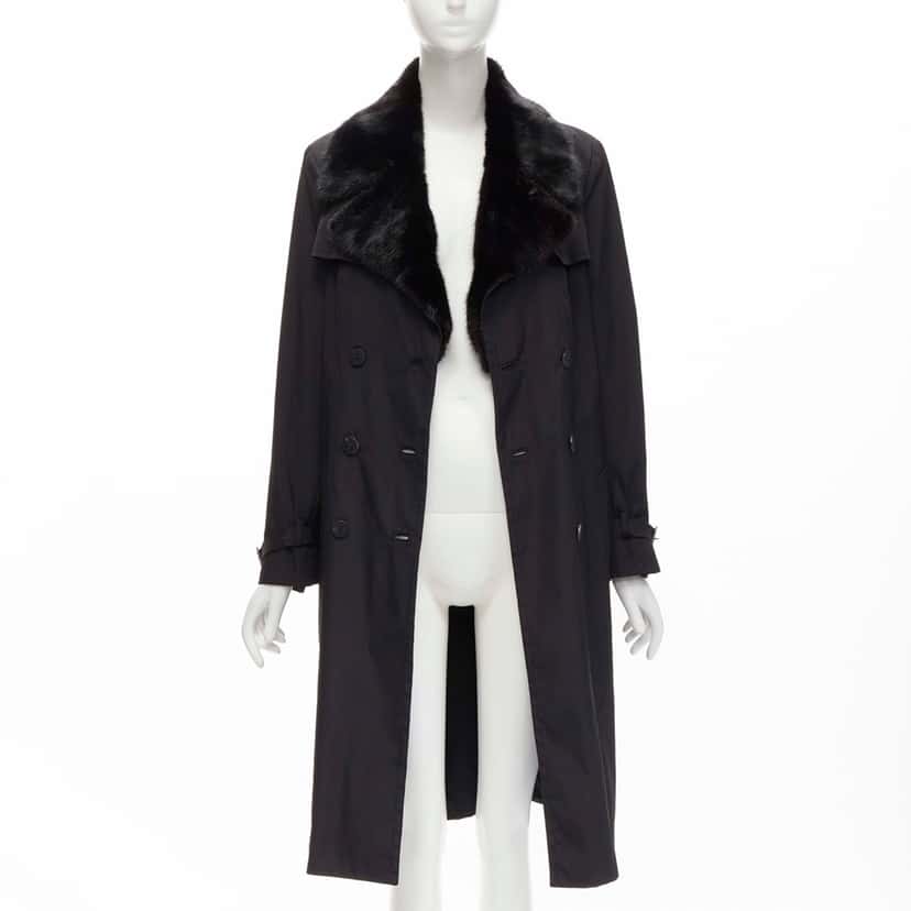 Fendi Black Fur Trench Black Silk Never worn - Front View