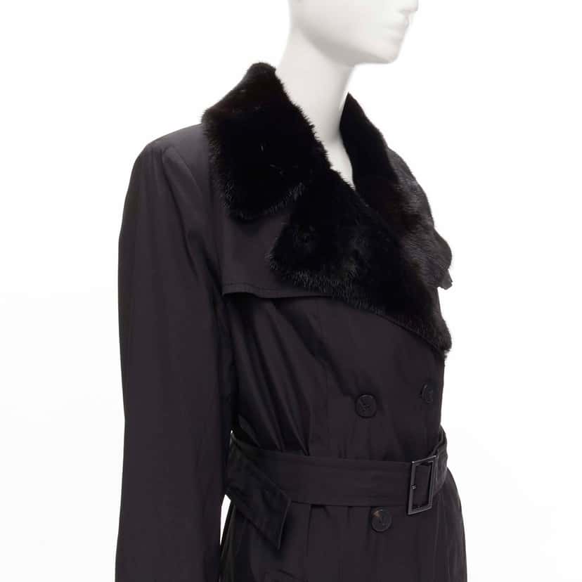 Fendi Black Fur Trench Black Silk Never worn - Back View