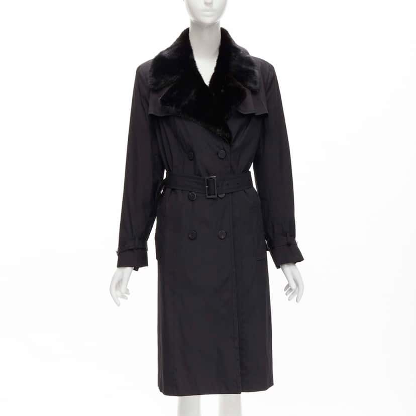 Fendi Black Fur Trench Black Silk Never worn - Inside View
