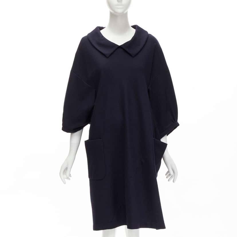 Comme Des Garcons Peterpan Collar Dress Navy Wool Never worn - Front View