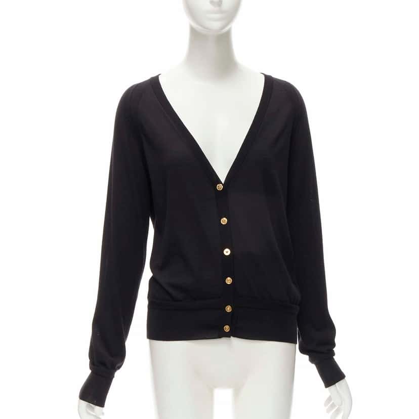 Versace Medusa Button Cardigan Black Wool Never worn, with tag - Front View