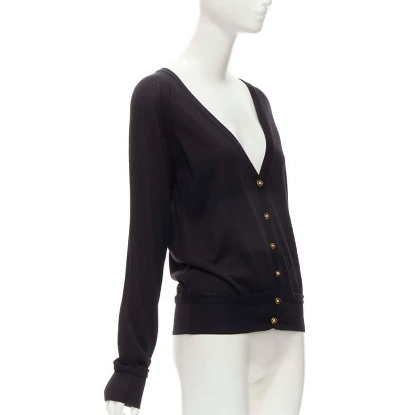 Versace Medusa Button Cardigan Black Wool Never worn, with tag - Inside View