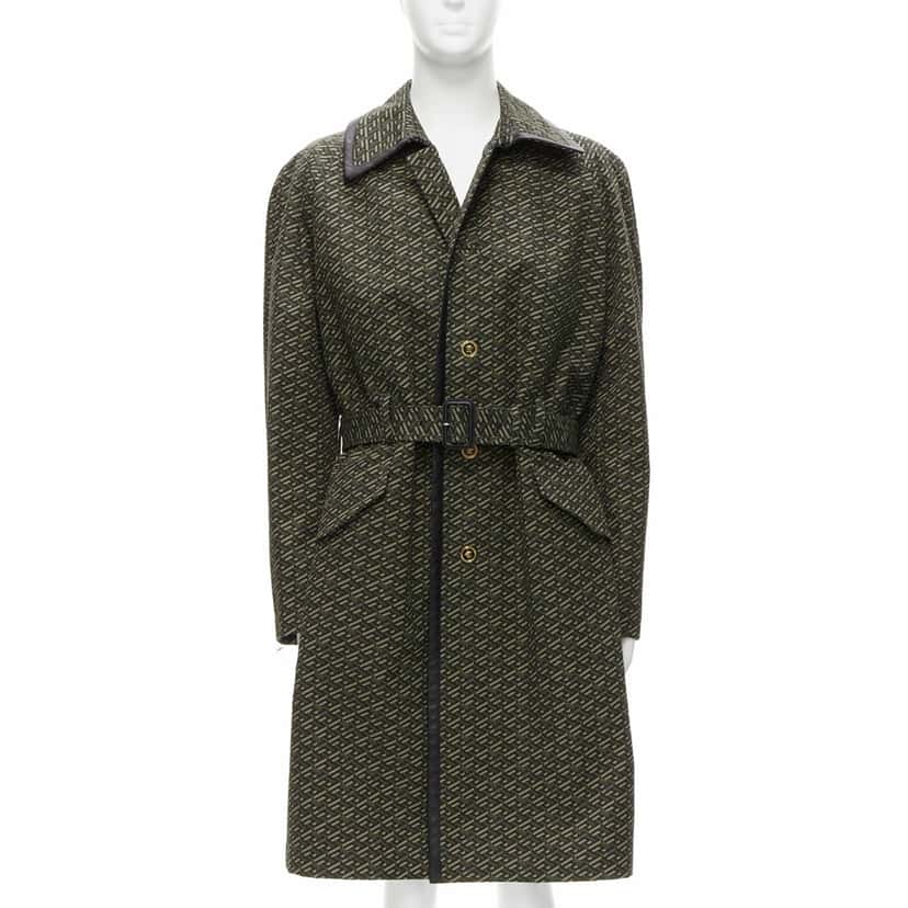 Versace Green Leather Trench Green Cotton Never worn, with tag - Front View