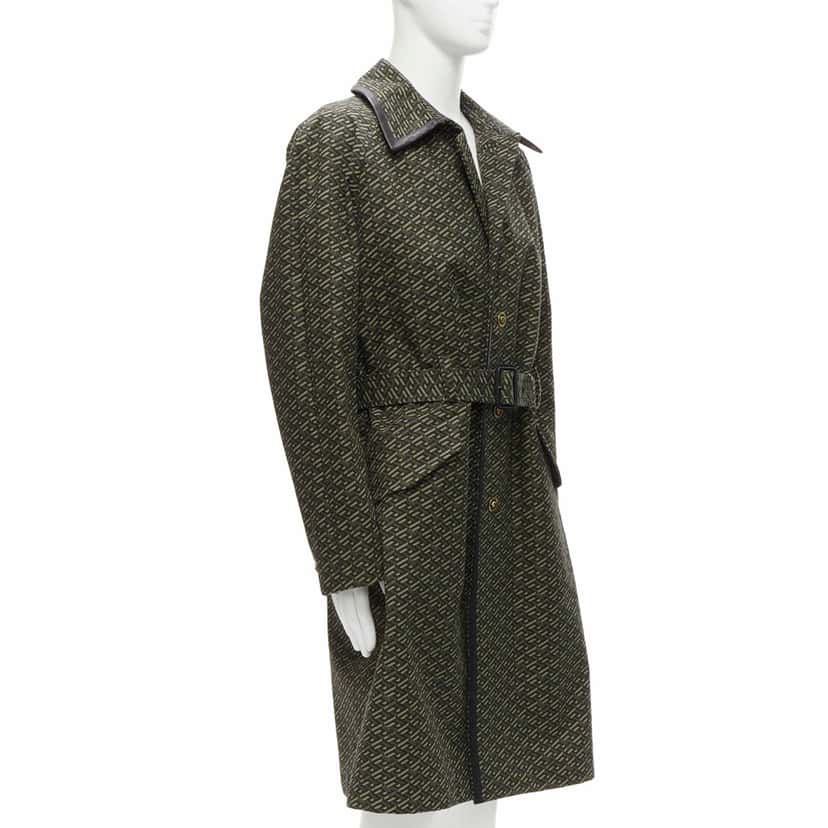 Versace Green Leather Trench Green Cotton Never worn, with tag - Inside View