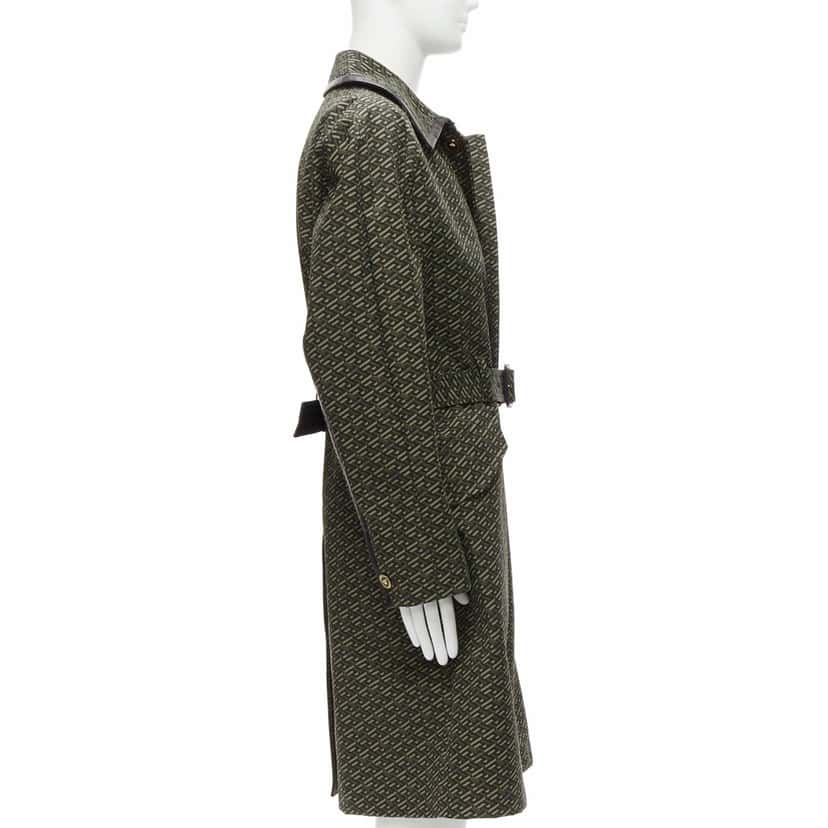 Versace Green Leather Trench Green Cotton Never worn, with tag - Model View