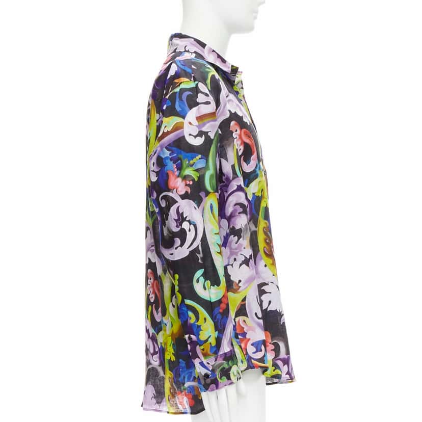 Versace Baroque Floral Shirt MultiColor Linen Never worn, with tag - Inside View