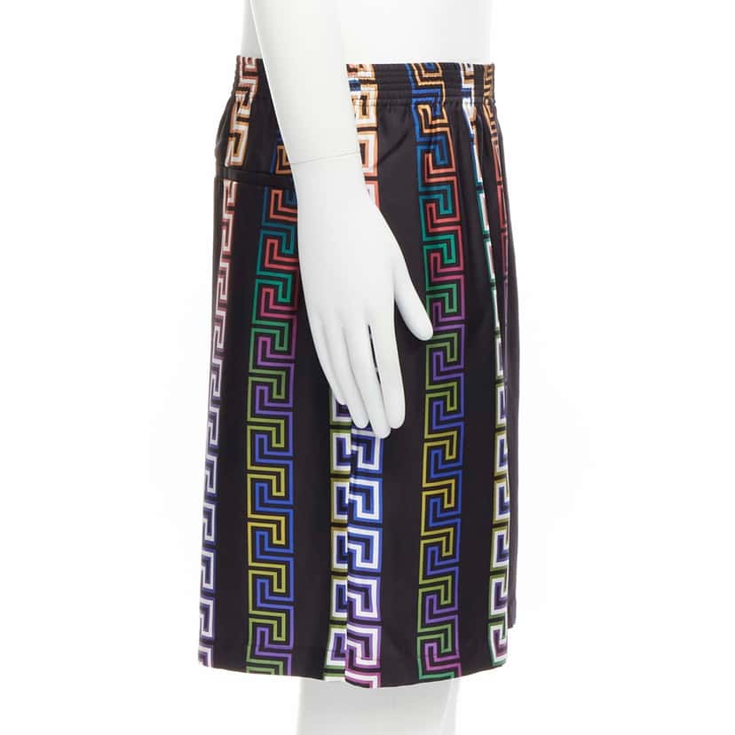 Versace Black Greca Shorts MultiColor Silk Never worn, with tag - Model View
