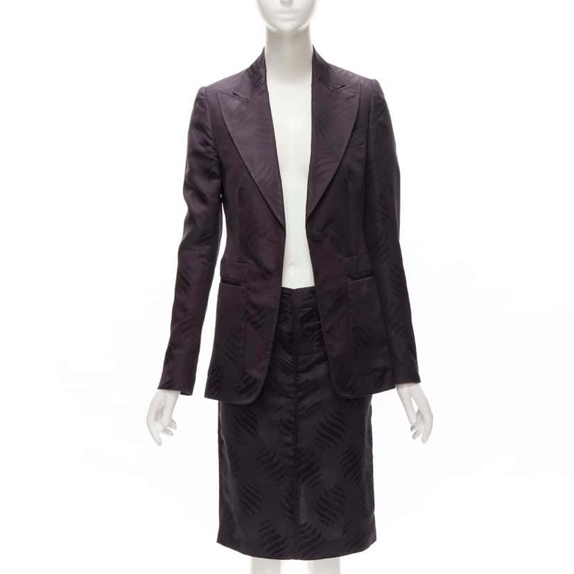 Gucci Black Jacquard Skirt Suit Purple Silk Very good condition - Inside View