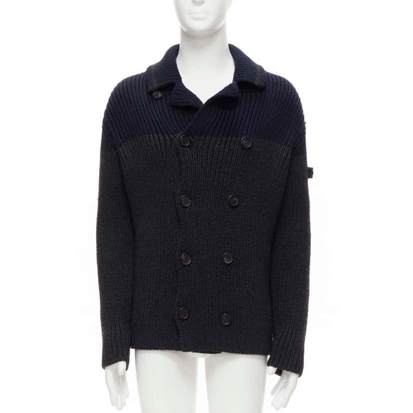 Prada Sailor Collar Cardigan Grey Wool Very good condition - Front View