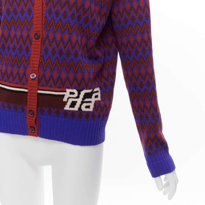 Prada Racing Logo Cardigan Red Wool Very good condition - Back View