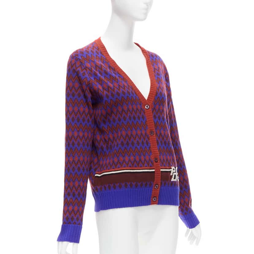 Prada Racing Logo Cardigan Red Wool Very good condition - Model View