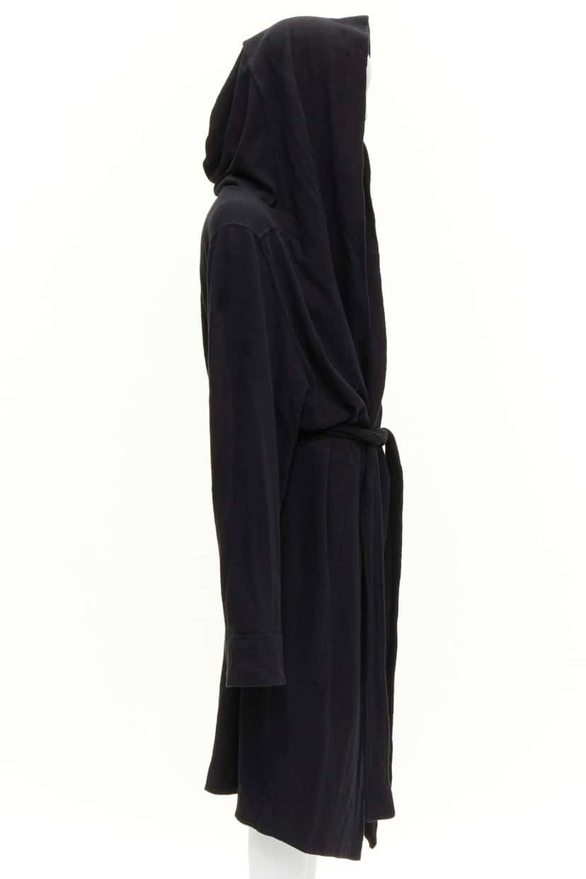 Rick Owens Black Hooded Robe Black Cotton Very good condition - Model View