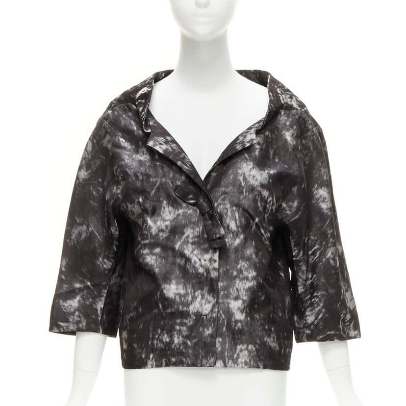 Shiatzy Chen Grey Cocoon Jacket Black Silk Never worn - Front View