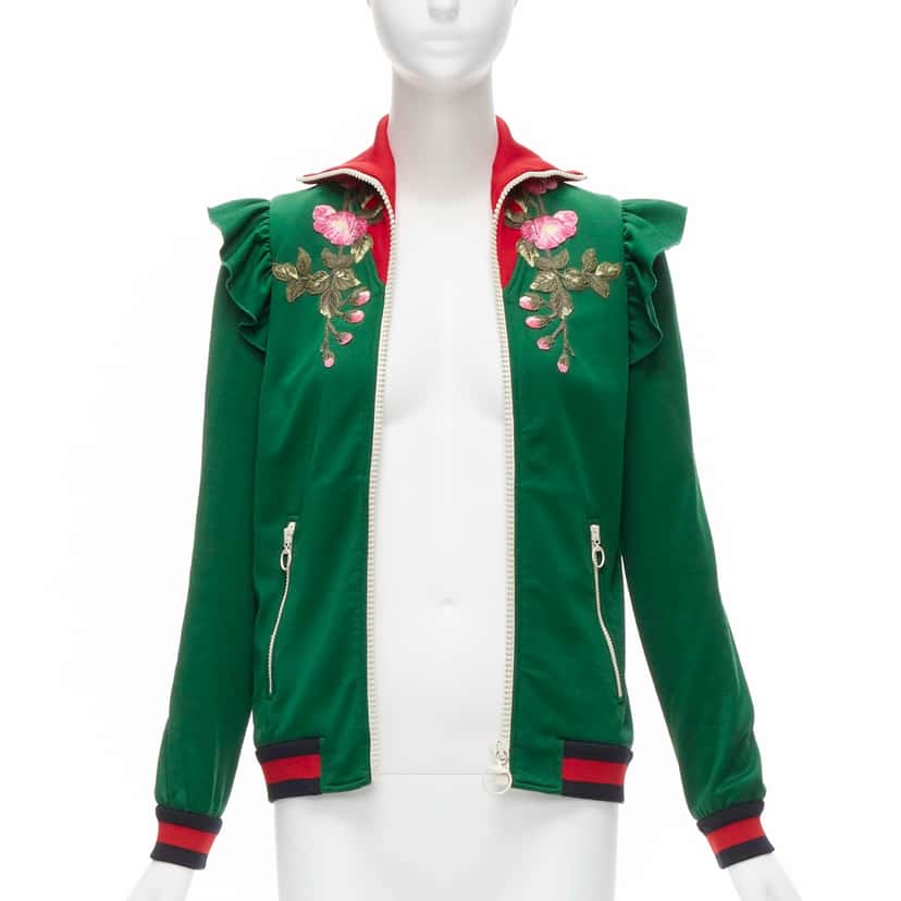 Gucci Floral Ruffled Jacket Green Polyester Very good condition - Inside View