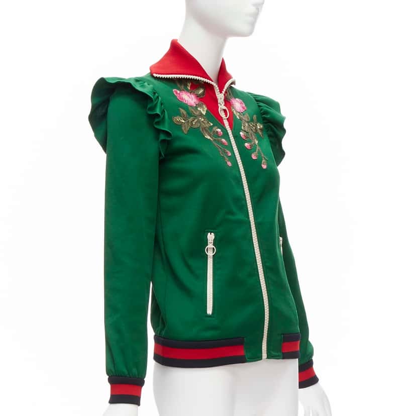 Gucci Floral Ruffled Jacket Green Polyester Very good condition - Model View