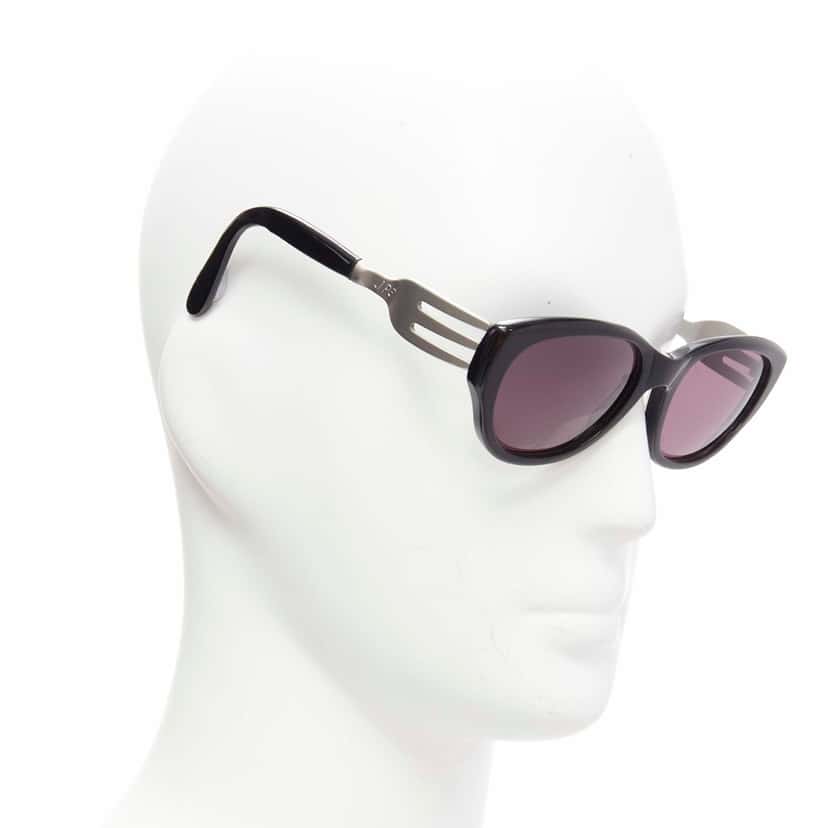 Jean Paul Gaultier Fork Temple Glasses Black Metal Fair condition - Front View