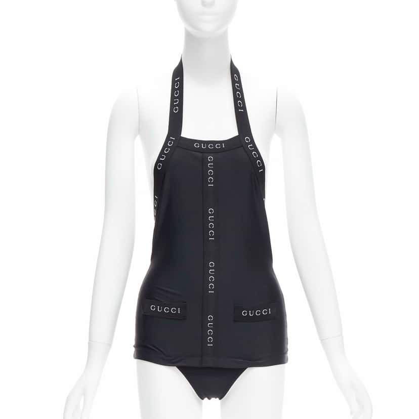Gucci Logo Halter Swimwear Black Never worn - Front View