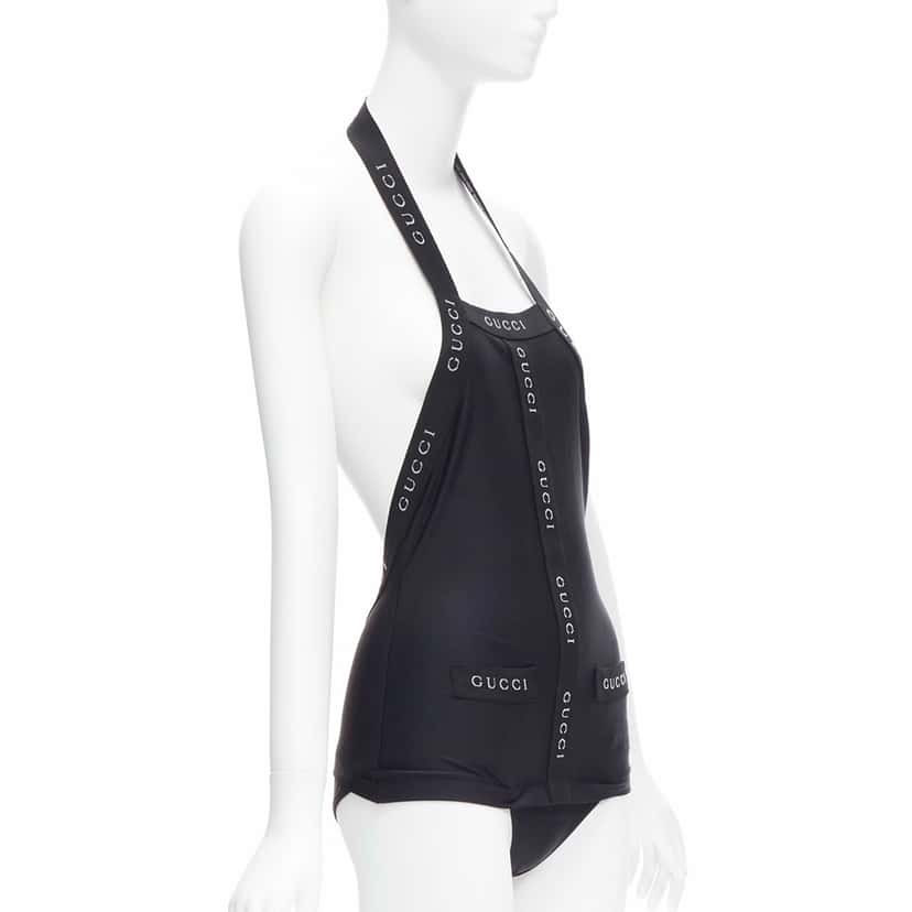 Gucci Logo Halter Swimwear Black Never worn - Inside View