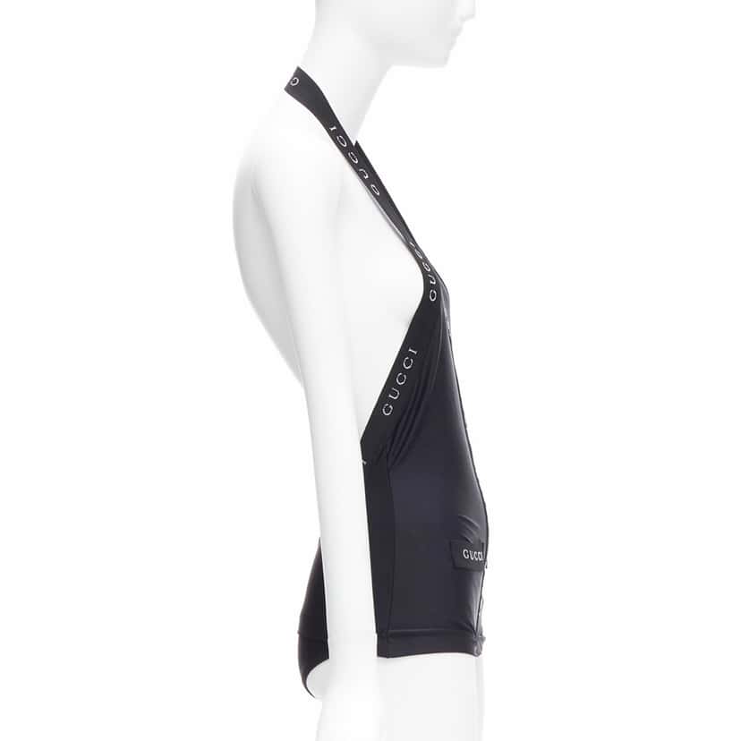 Gucci Logo Halter Swimwear Black Never worn - Model View