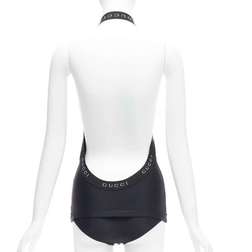 Gucci Logo Halter Swimwear Black Never worn - Box View