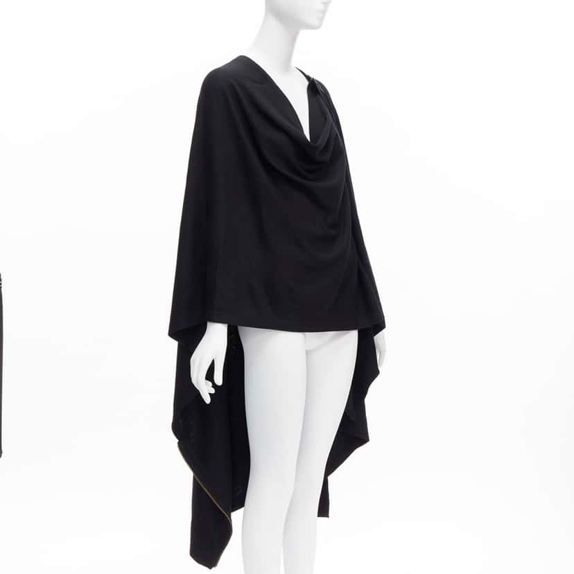 Issey Miyake Black Draped Coat Black Wool Never worn - Front View