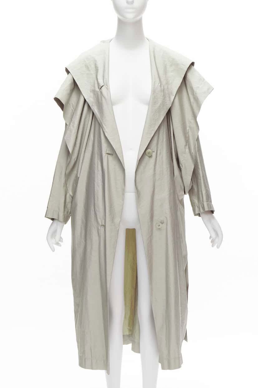 Issey Miyake Grey Draped Overcoat Grey Polyester Never worn - Front View