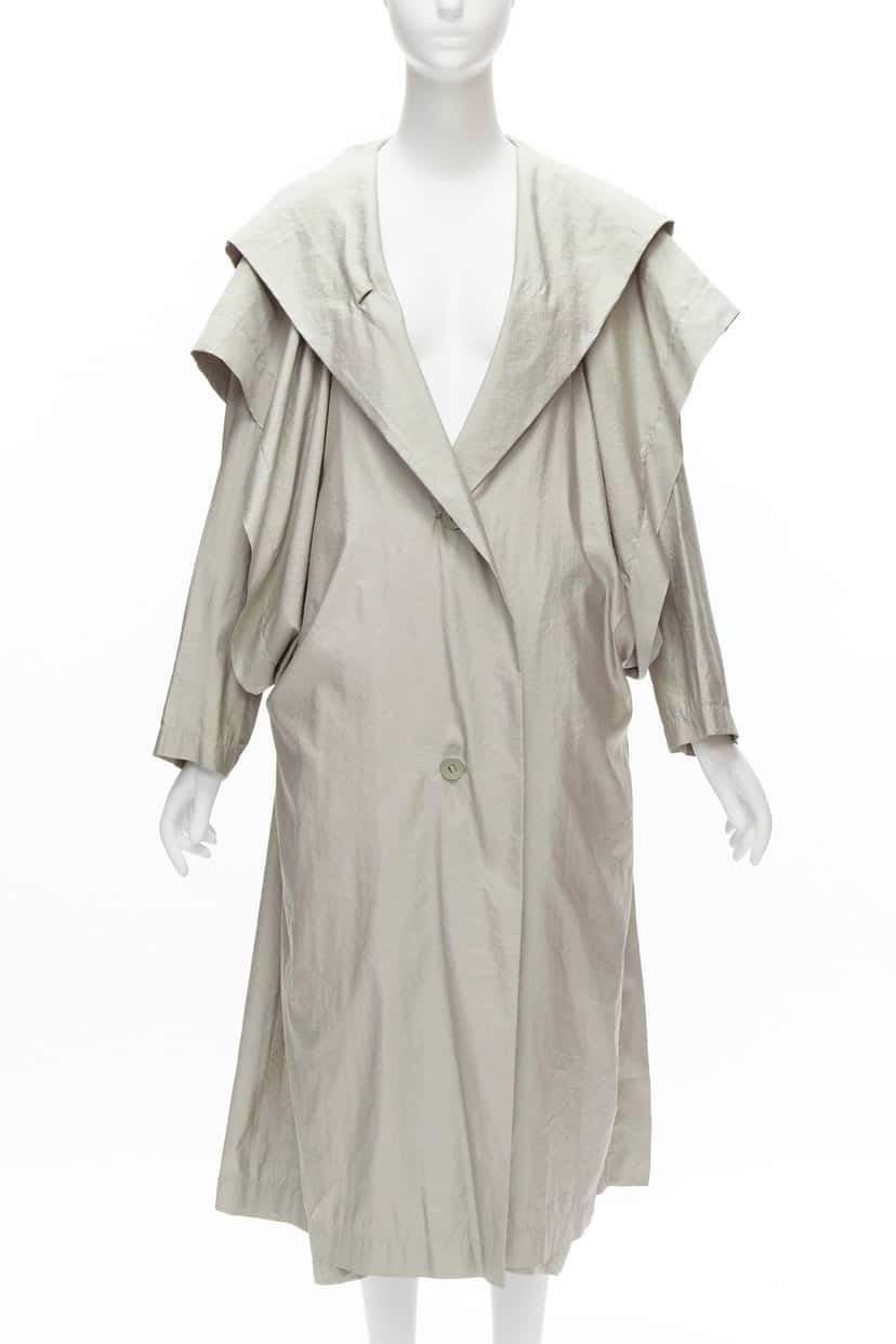Issey Miyake Grey Draped Overcoat Grey Polyester Never worn - Inside View